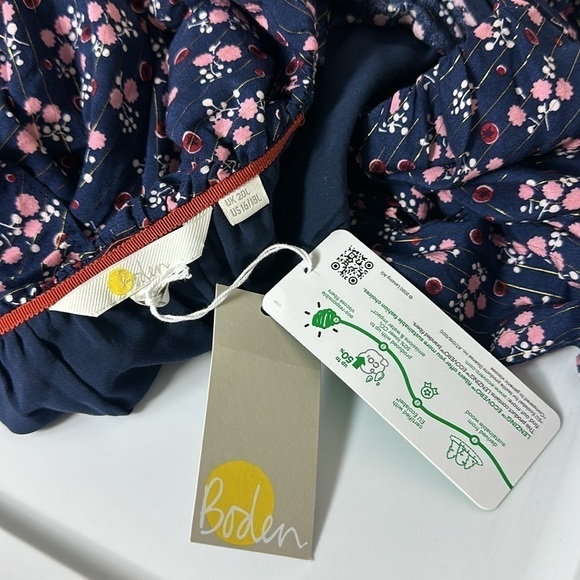 Boden Metallic Frill Detail Dress Navy Berry Sprig Size 16/18L NWT - Picture 7 of 9